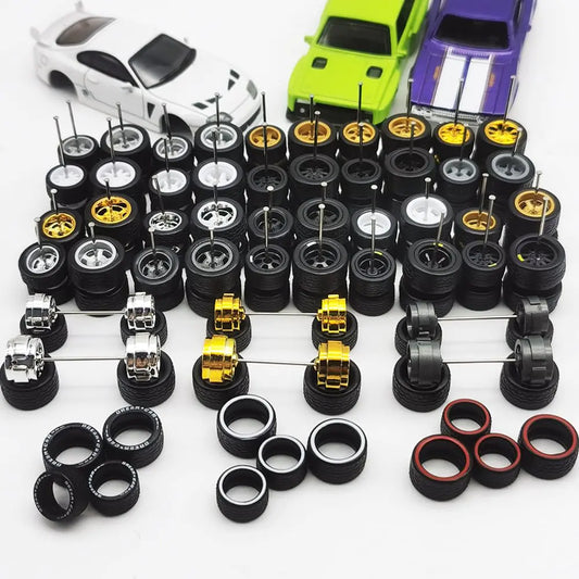 1/64 Wheels kit in Mixed Random (10 Sets Wheels 6 Set Extra Tires) Front Small Rear Big for Muscle Model Car to Upgrade Diecast Vehicles Like Racing Car Culture Real Riders Sports Series