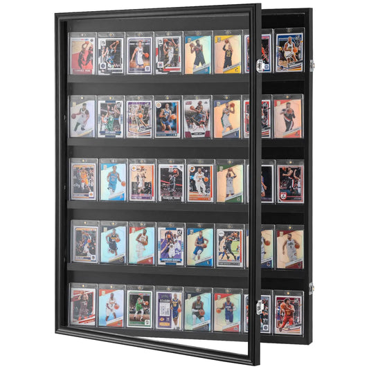 VEVOR 35 Graded Sports Card Display Case 24.3x30.5x2.1 in Baseball Card Display Frame with 98% UV Protection Clear View PC Glass Lockable Wall Cabinet for Football Basketball Hockey Trading Card